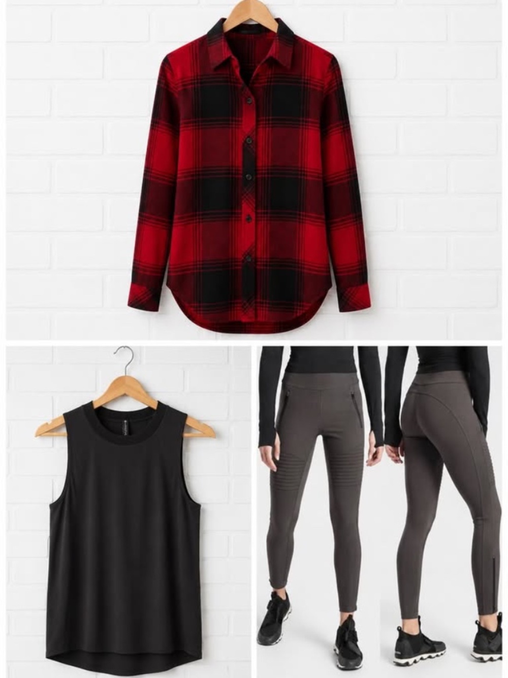 ATHLETA 4 Piece Clothing Bundle Zephyr Tank Tops LumberJill Flannel Shirt& Moto
